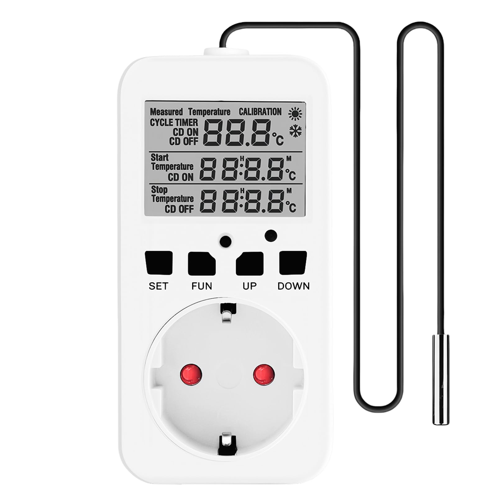 Enchufe termostático, regulador de temperatura digital, 230 V, con sonda y sonda, pantalla LCD, interruptor de temperatura, regulador de humedad para invernadero, acuario, reptiles (B)