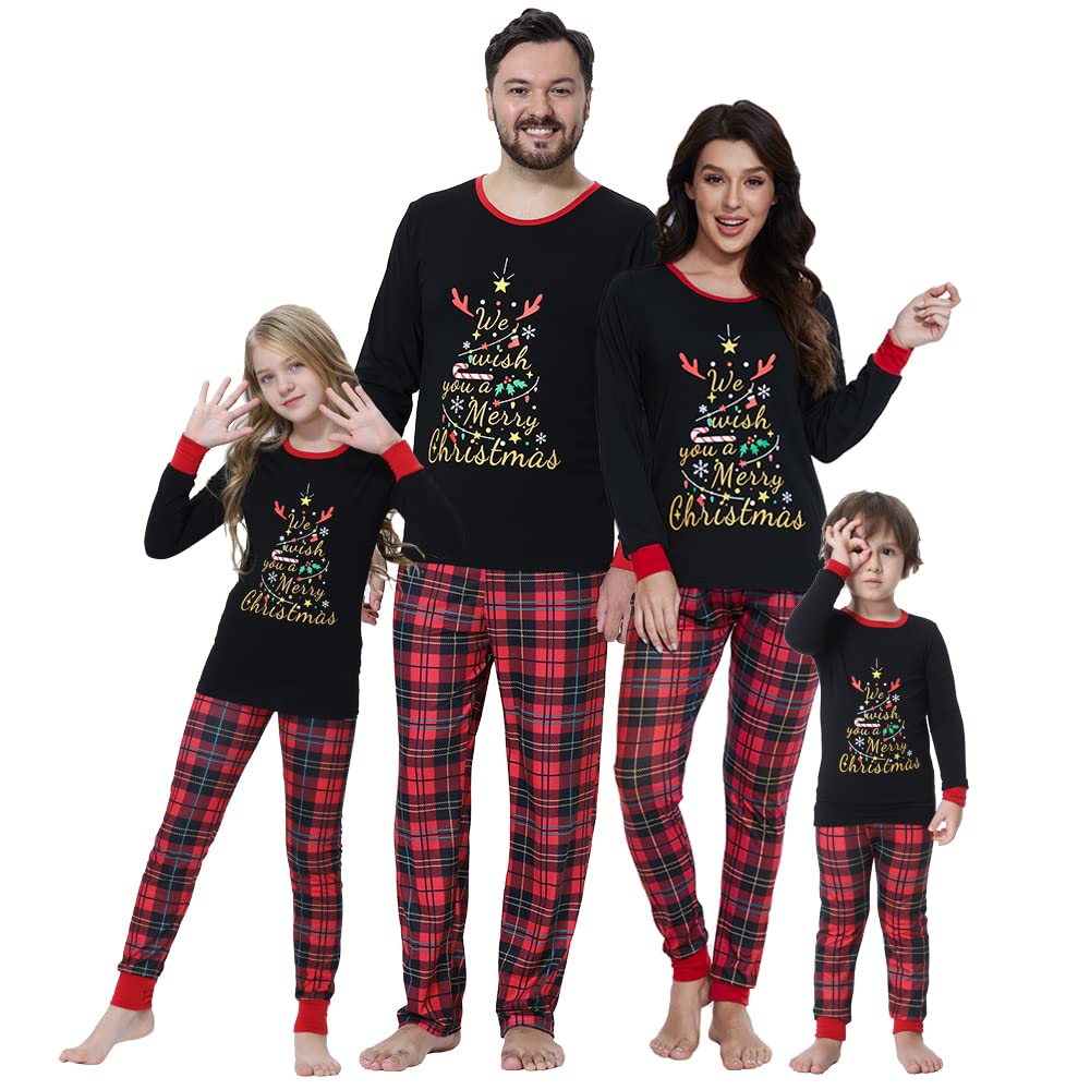 VENTELAN Family Matching Christmas Pajamas Set Holiday Santa Claus Sleepwear Xmas PJS Set for Couples and Kids Women Medium Plaid Christmas Tree