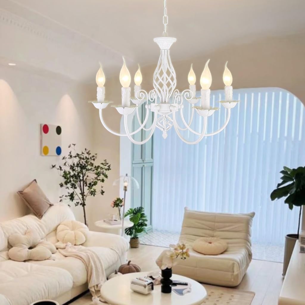 Lustre de plafond rustique en métal blanc E14 pour salle à manger et restaurant