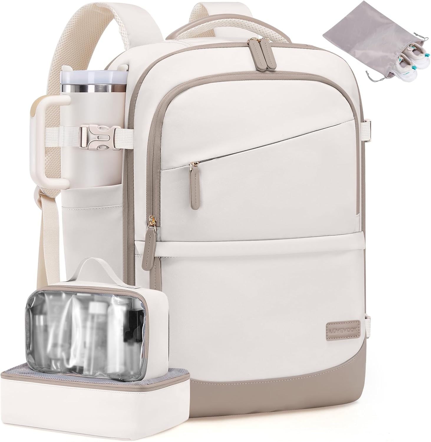 LOVEVOOK Travel Backpack for Women & Men, 40L Carry on Backpack Airline Approved, Large TSA Personal Item Travel Bag fits 17.3" Laptop, Business Weekender Bag for Essentials, 4Pcs