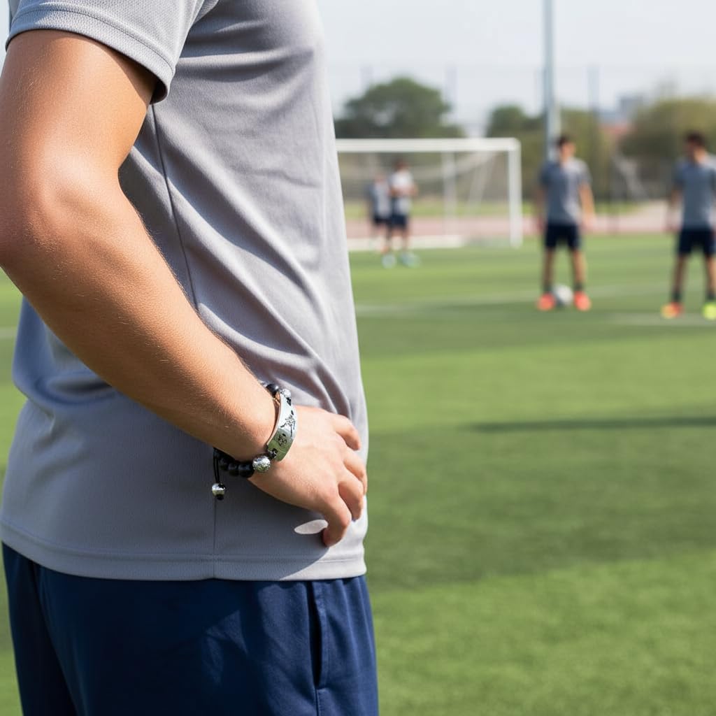 No.7 Soccer Bracelet, soccer Star Bracelet Sport Fan Bracelet Natural Stone Beads Stainless Steel Adjustable