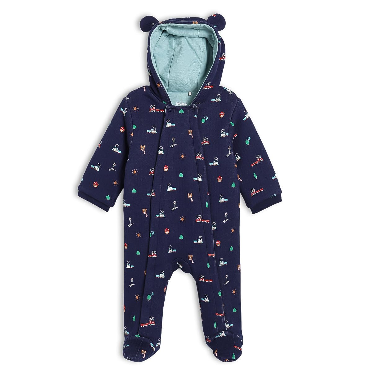 MINI CUDDLES Baby Boys Novelty Printed Hooded Pram Suit, Navy Blue (9-12M)