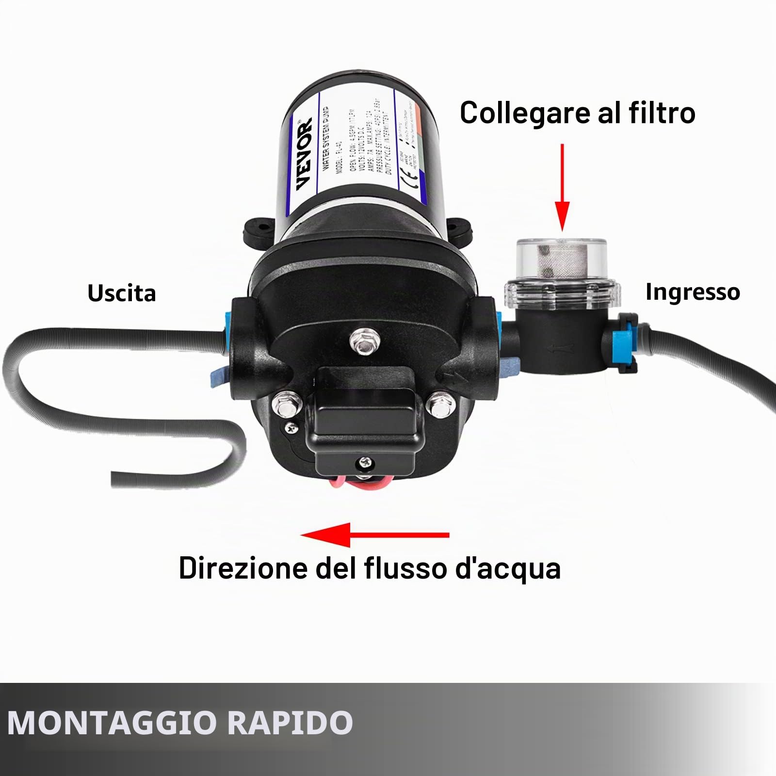 Pompa a Membrana ad Alta Pressione FL-40 40PSI Pompa a Membrana per Acqua Spruzzatore Autoadescante 17L / min 12V, Utilizzo Camper/Barca/RV/Giardino/Industria Agricola