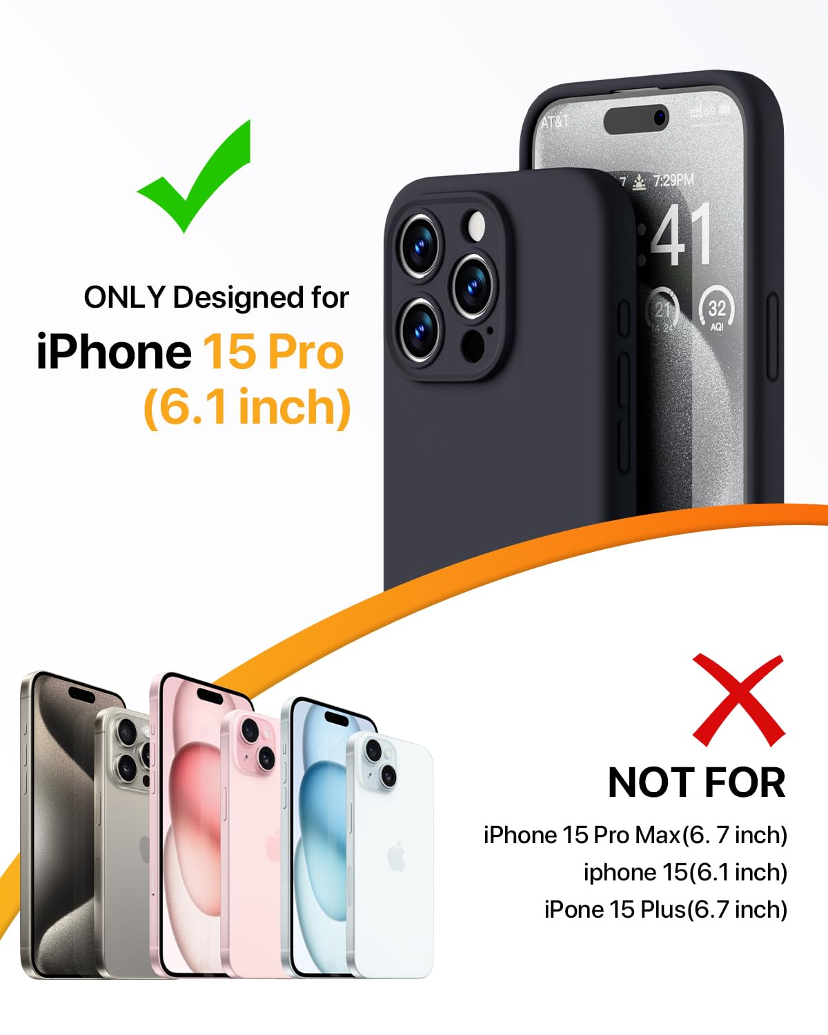 GOODVISH 3 in 1 Silicone Cover per iPhone 15 Pro 6.1" (2023), Custodia con 2 Pellicola Protettiva, Case per Cellulare Ultra Sottile Antiurto Resistente [Protezione Fotocamera], Nero