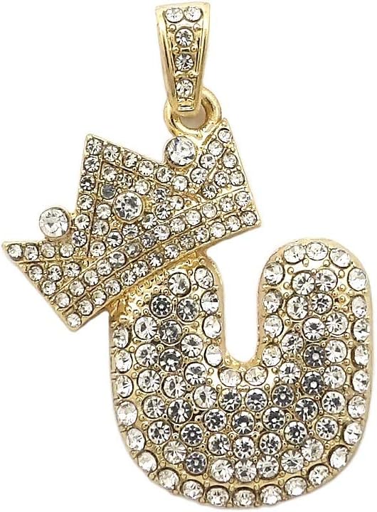Fashion 21 Stone Filled Crown Tilted Bubble Initial Letter Pendant 24 inches Box Chain Necklace in Gold, Silver Tone