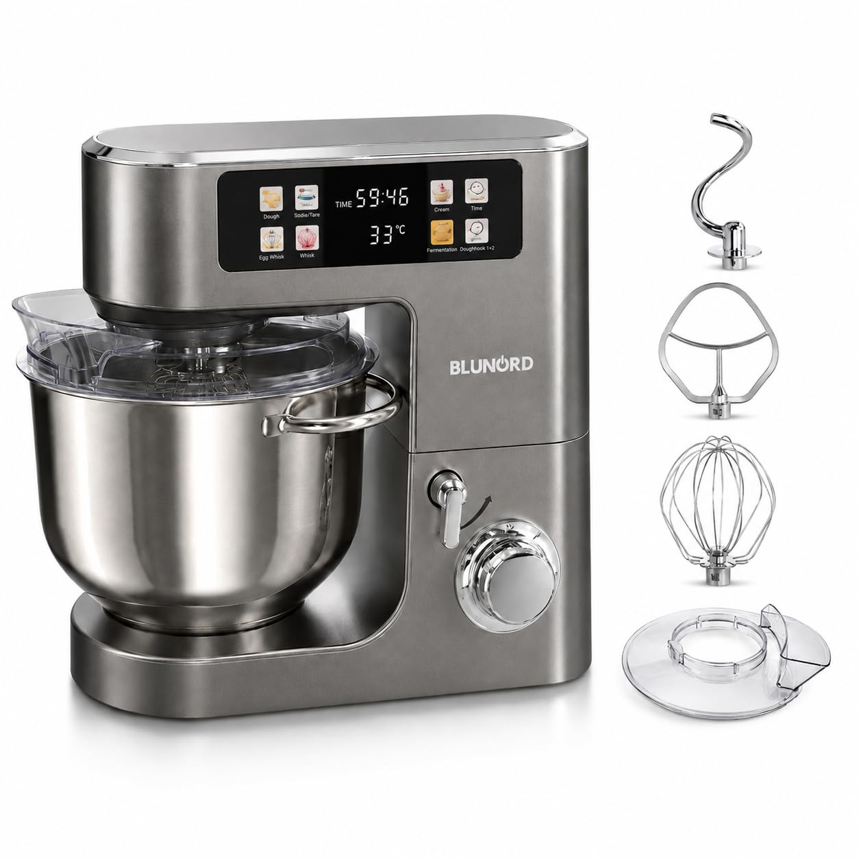 Planetaria 8 Litri BLUP4975 DELUXE, Impastatrice Planetaria 2100W con Bilancia Integrata, Display Touch a Colori, 12 Velocita, Fermentazione 25-45 C, Ciotola Inox e 3 Accessori