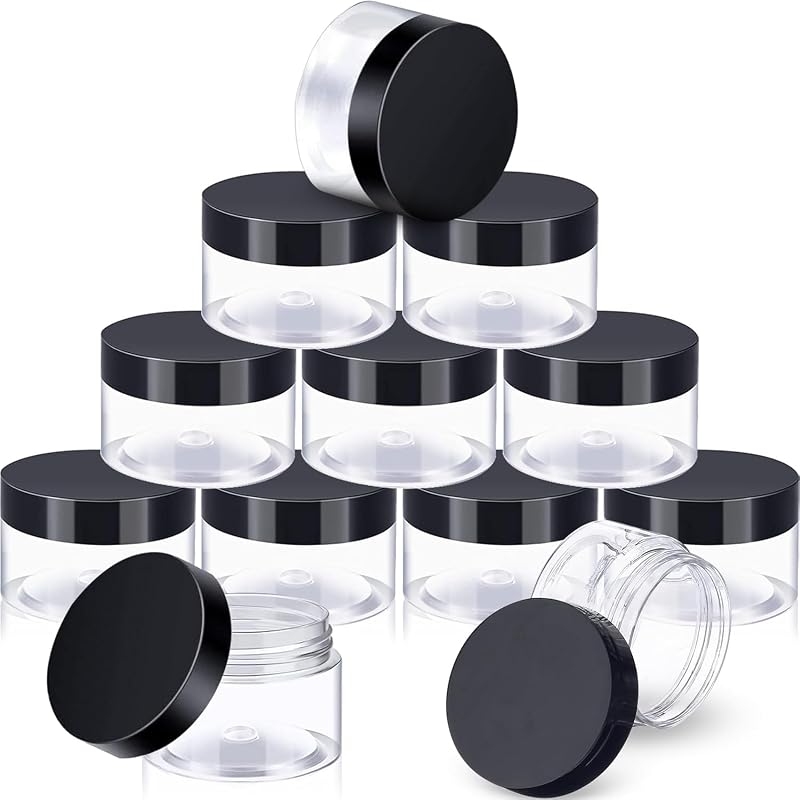 Frascos redondos pretos de plástico transparente SATINIOR com tampa rosqueável, Pacote com 12 de 90 mL