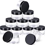 12 Pack 3 oz Plastic Container Jars with Lids Round Clear Travel Cosmetic Container Jars for Toiletries, Lotion, Cream, Ointments, Makeup, Rhinestone, Samples, Kitchen Storage (Black)