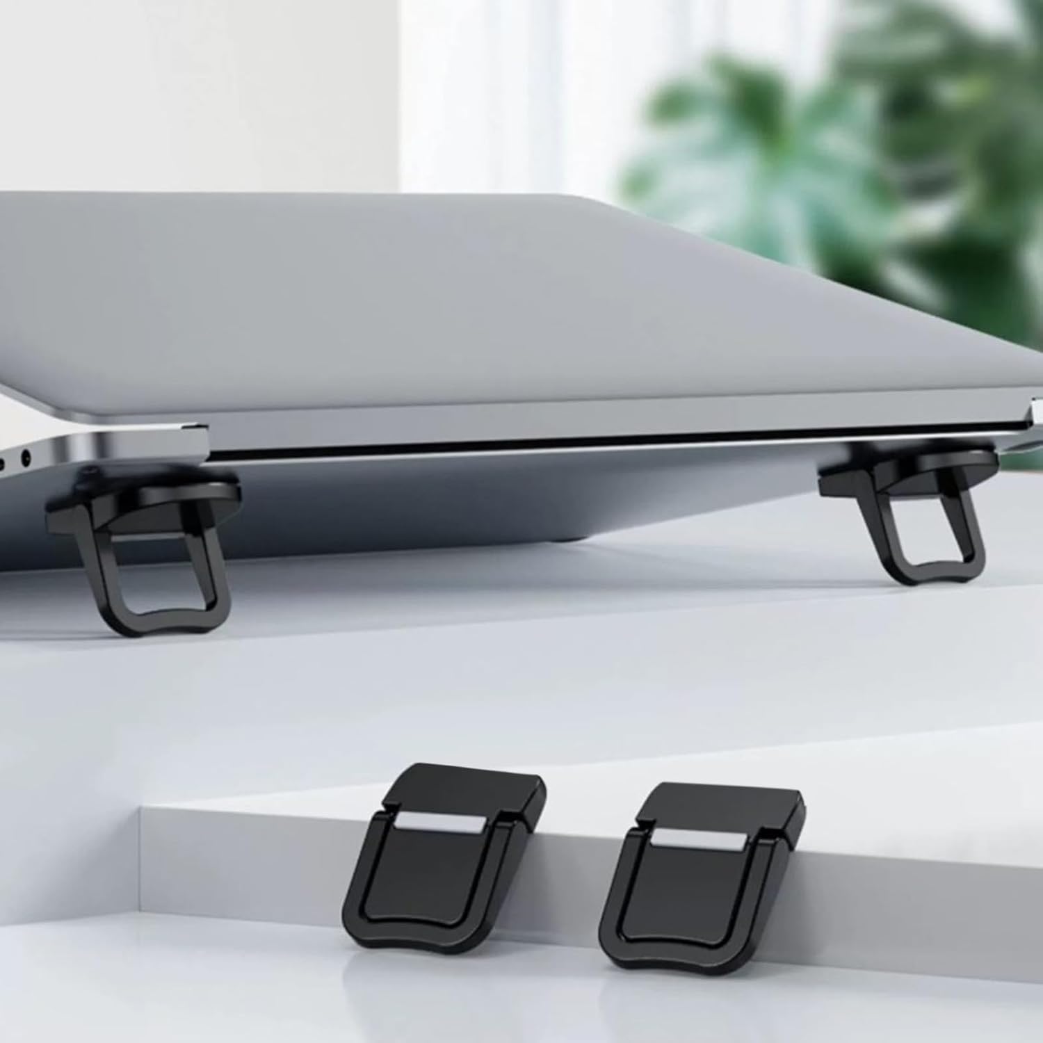 hejhncii 2Pcs Laptops Stand Portable Computer Keyboards Stand for Desk Self-Adhesive Invisible Laptops Feet Foldable Laptops Stand image 5