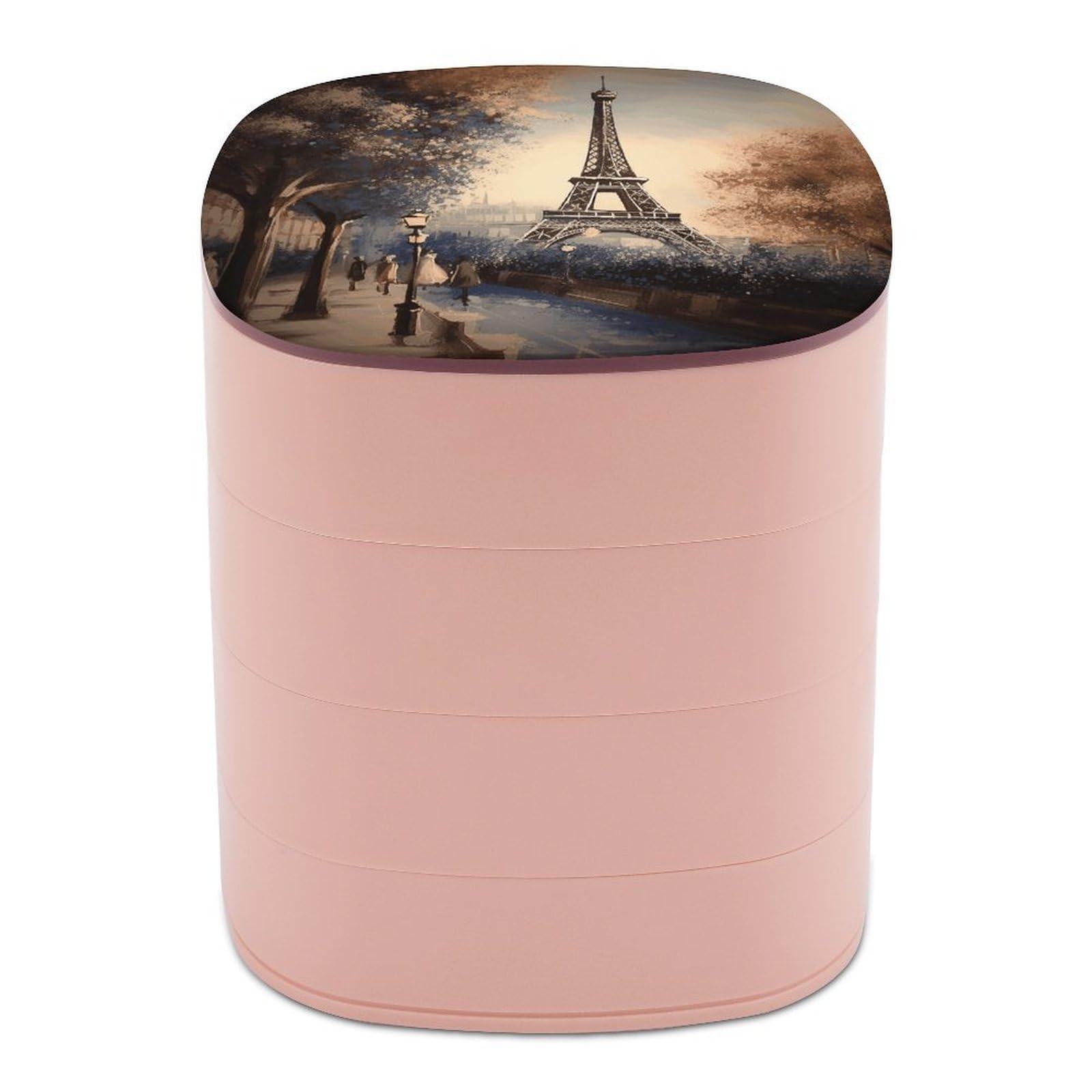 VstaDank Romantic Paris Eiffel Tower Jewelry Box with Mirror Travel Small Jewelry Case for Women 4-Layer Rotatable Jewelry Organizer Storage Box Portable Jewelry Storage Case for Rings Earrings