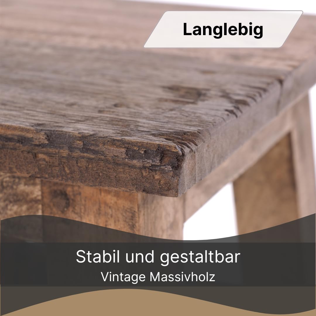 DESIGN DELIGHTS RUSTIKALER Vintage FUSSHOCKER PALO | 27,5x26x26cm (HxBxT), Mahagoni Recyclinholz | Holzhocker, Sitzhocker, Beistelltisch, Blumenhocker | Farbe: 01 Natur-Vintage