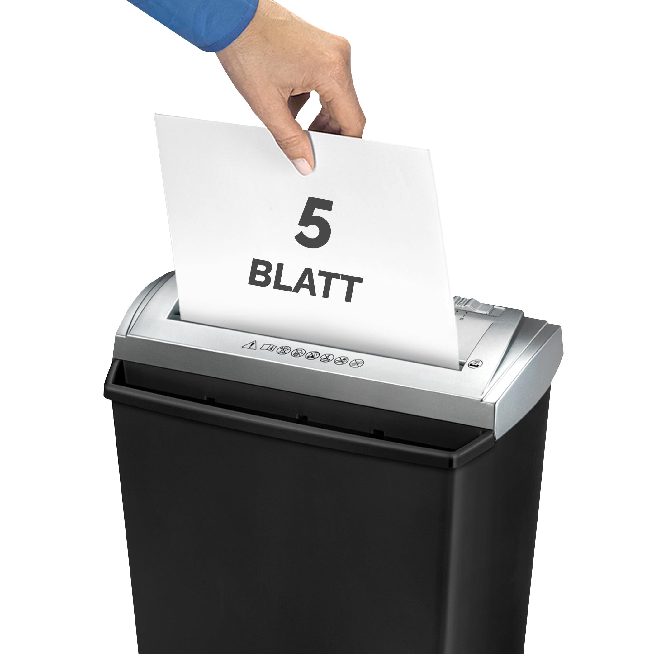 Fellowes FS-5S Aktenvernichter, 5 Blatt, Streifenschnitt, Sicherheitsstufe P1, Papiervernichter für Zuhause & Büro, Kindersicher, Kompakt, 11L Behälter, Schwarz