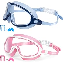 Seago Kids Goggles for Swimming 2 Pack No Leaking Anti-Fog Outer Eye Fit with Wide View Crystal Clear Watertight Swim Goggles with nose cover Suitable for Children Youth Boys Girls Age 3 to 14