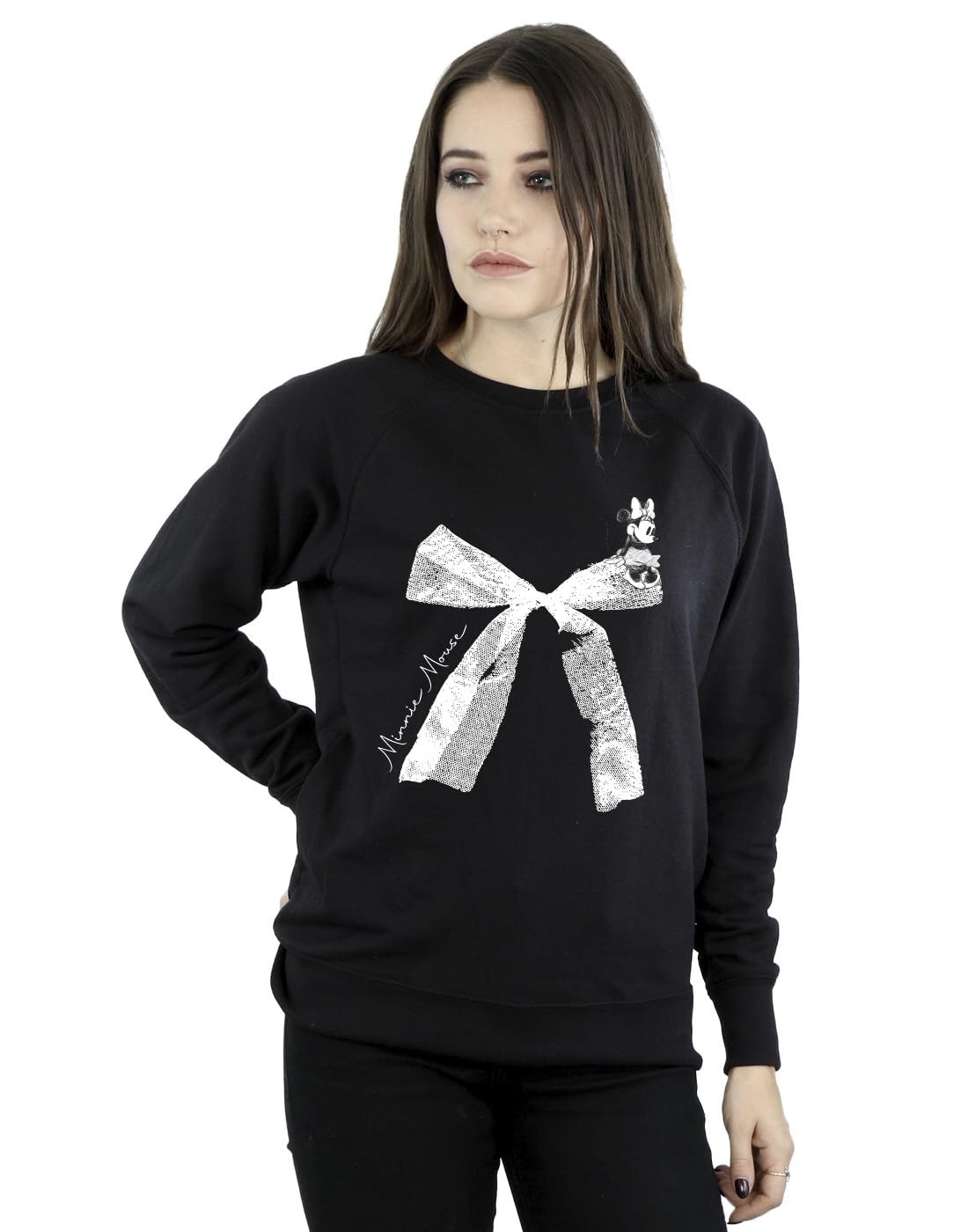 Disney Women's Black Minnie Mouse Bow Sweatshirt In Xxl