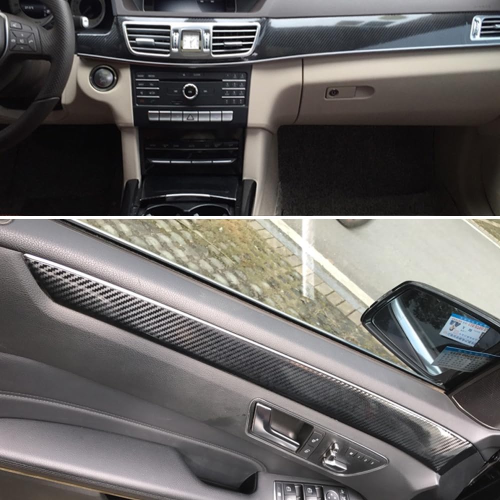 for Mercedes Benz E Class W212 2014-2016 Interior Central Control Panel Door Handle 5D Carbon Fiber Stickers Decals Car Styling Accessorie