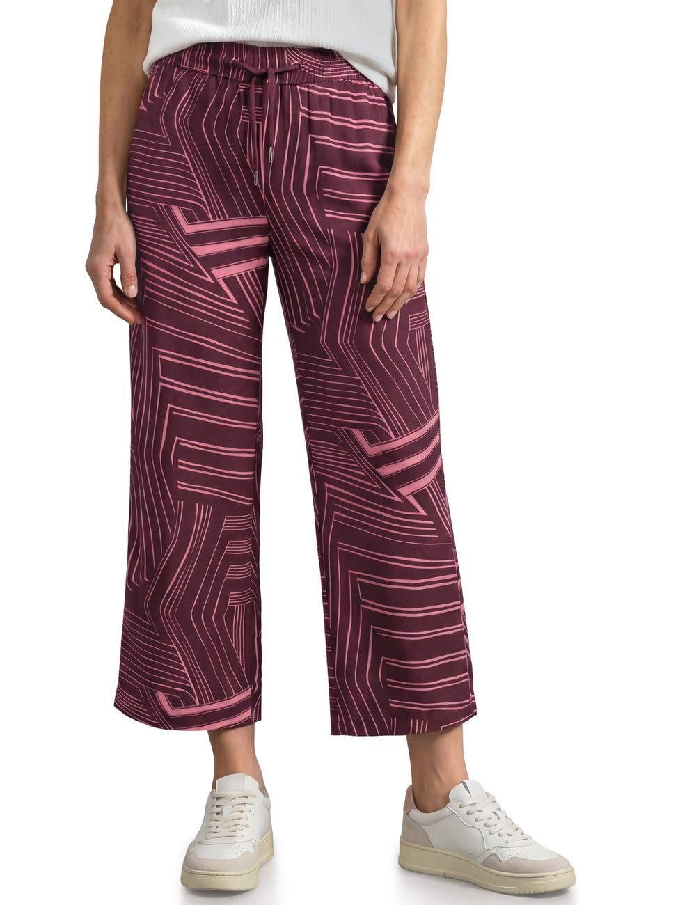 Street One Women's High Waist Culotte with Pattern 3818707, Blush Berry, 34W x 26L