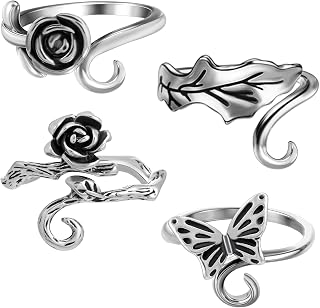 4 Pcs Crochet Rings for Finger, Adjustable Crochet Tension Ring Flower Butterfly Yarn Ring for Crocheting Portable Crochet Finger Guard Ring Crochet Tools Accessories