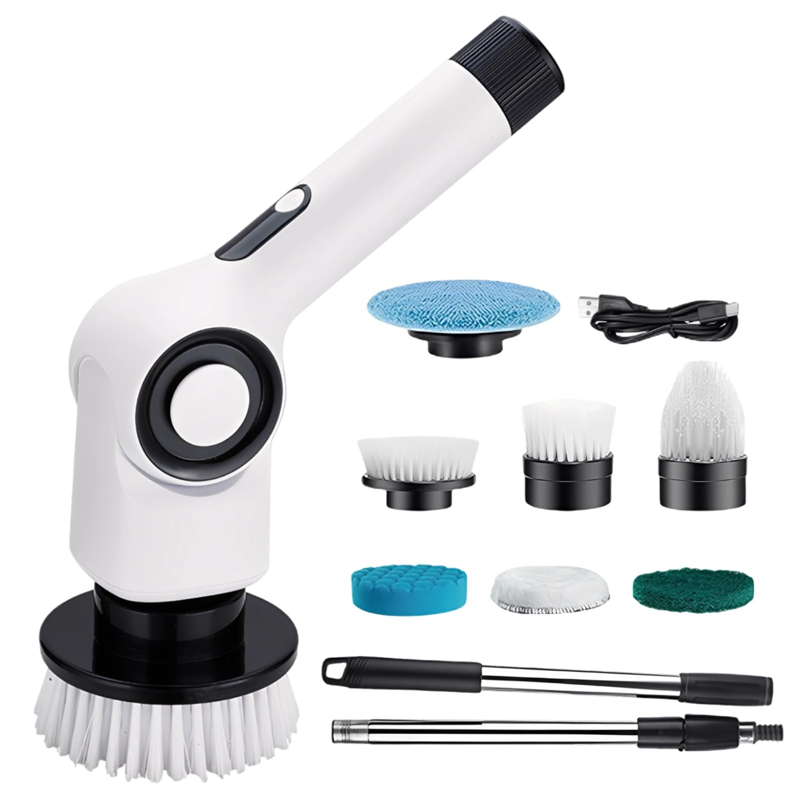 Scrubber elettrico per doccia, senza fili, 7 in 1, con maniglia di estensione, 450 giri/min, 3 velocità, impermeabile IPX7, 20,75 x 12,7 x 6,3 cm