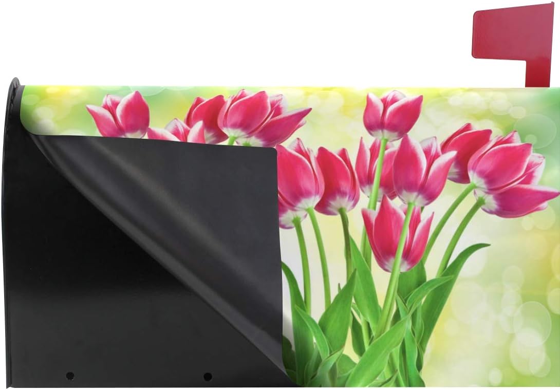 WOOR Spring Summer Tulip Flowers Magnetic Mailbox Cover Spring MailWraps Garden Yard Home Decor for Outdoor Standard Size-18"x 20.8"