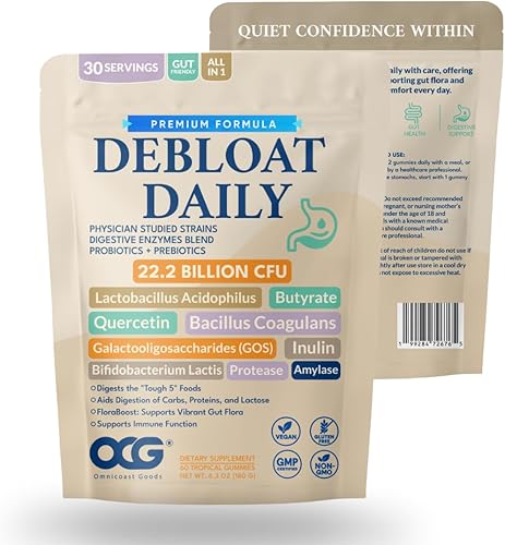 Debloat Daily 3 en 1 Gomitas prebióticas, probióticas y enzimas digestivas  Apoyo digestivo para mujeres y hombres  Hinchazón ocasional, malestar