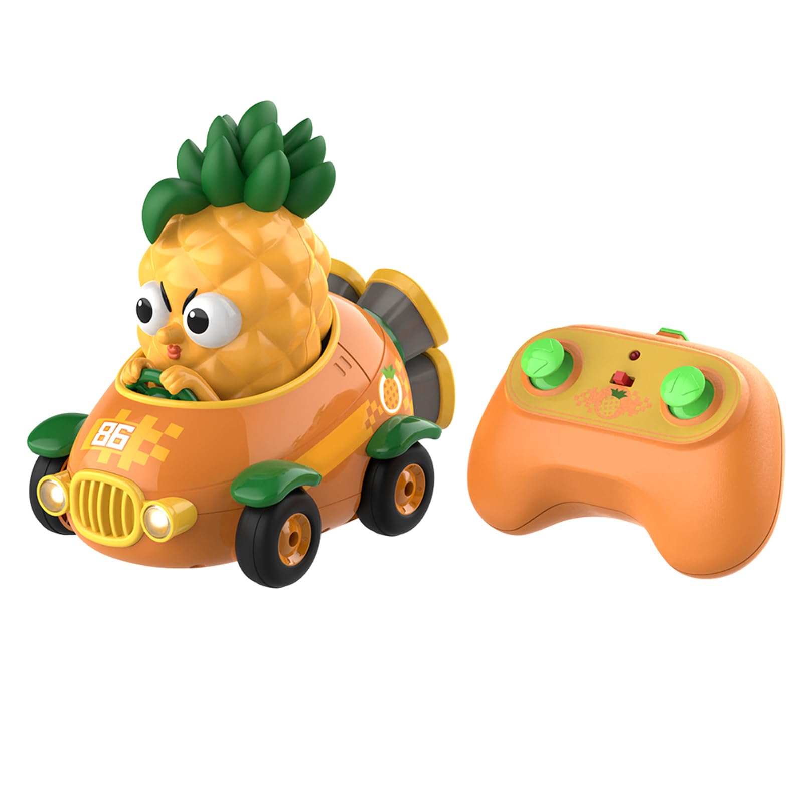 Voiture télécommandée ananas rotative 360 avec LED pour enfant