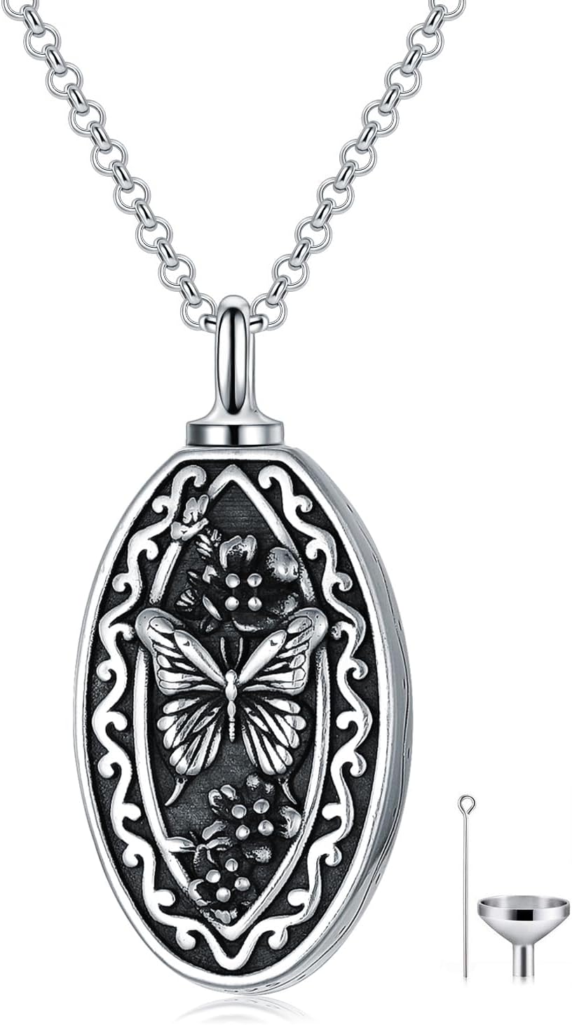 925 Sterling Silver Memorial Jewelry Urn Necklaces for Ashes, Photo Locket Necklace that Holds Picture
