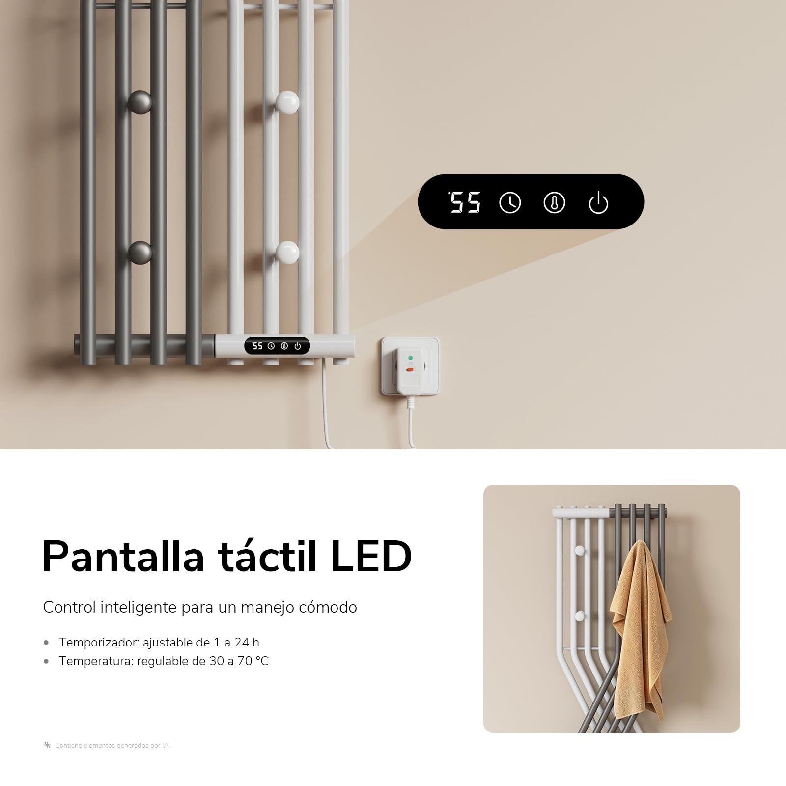EMKE Toallero Eléctrico Radiador Secatallas Diseño X Blanco y Antracita