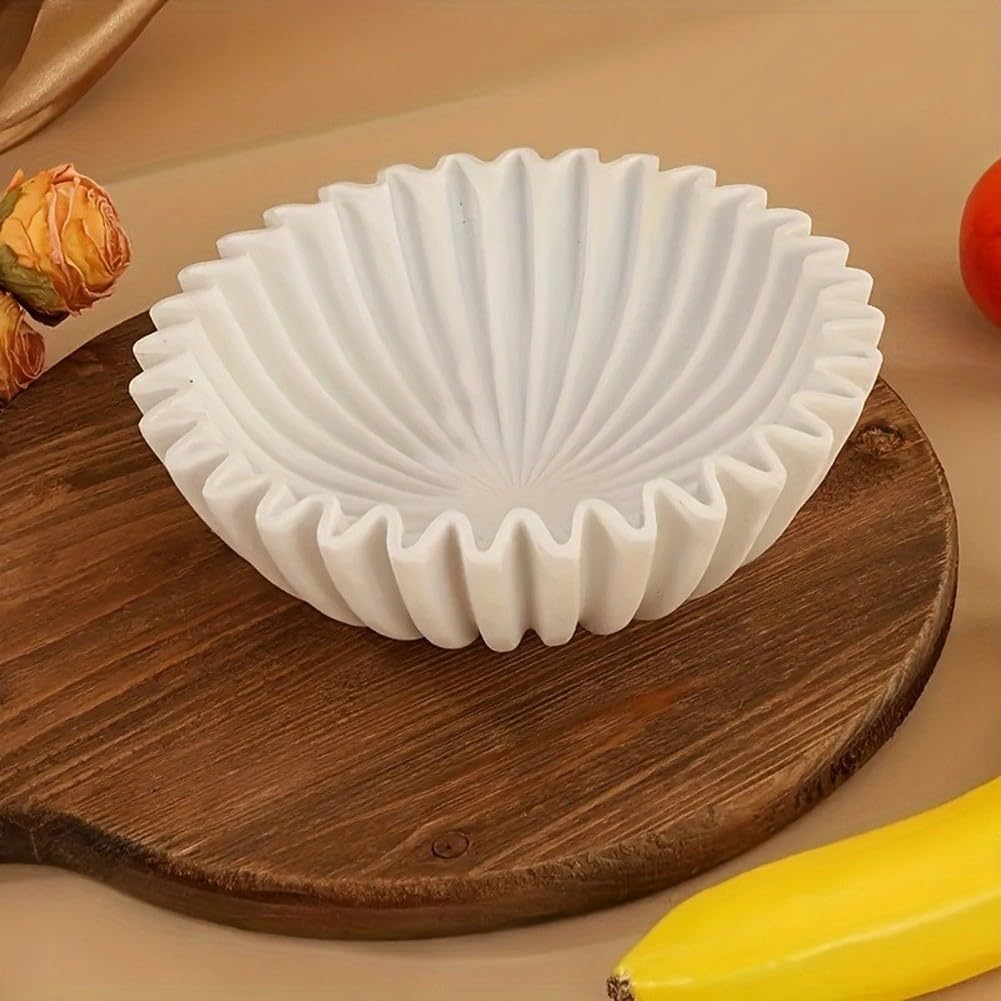Cuenco decorativo de resina con diseño de volantes festoneados, elegante pieza central para mesa de café, comedor, sala de estar, decoración del hogar, adorno ligero (B)