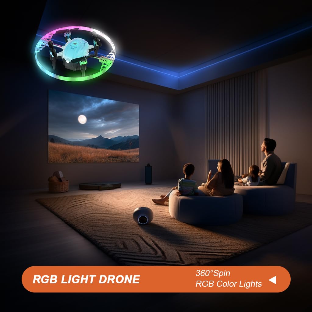 FX-41B Drone con Luci RGB, Controllo Remoto 40 Metri, Effetti 360° Rotazione - Drone LED con Illuminazione Multicolore per Interni ed Esterni (white)