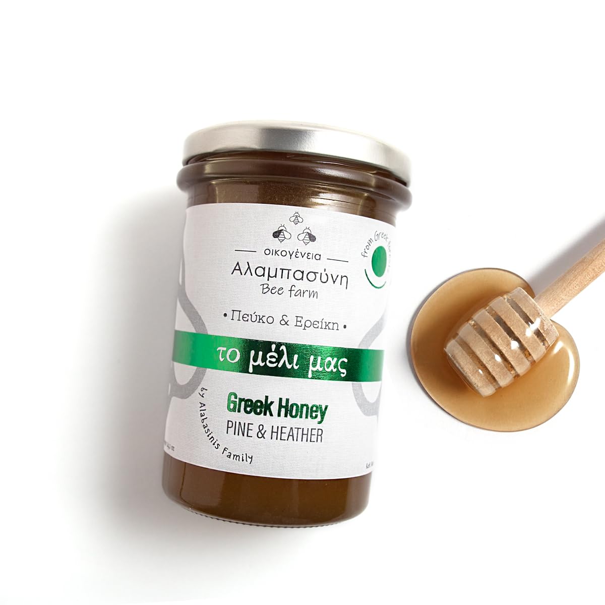 Alabasinis Greek Pine & Heather Honey 400g – Raw, Natural & Unfiltered Forest Honey from Greece – Pure Premium Artisan Honey, Rich Antioxidants, No Added Sugar
