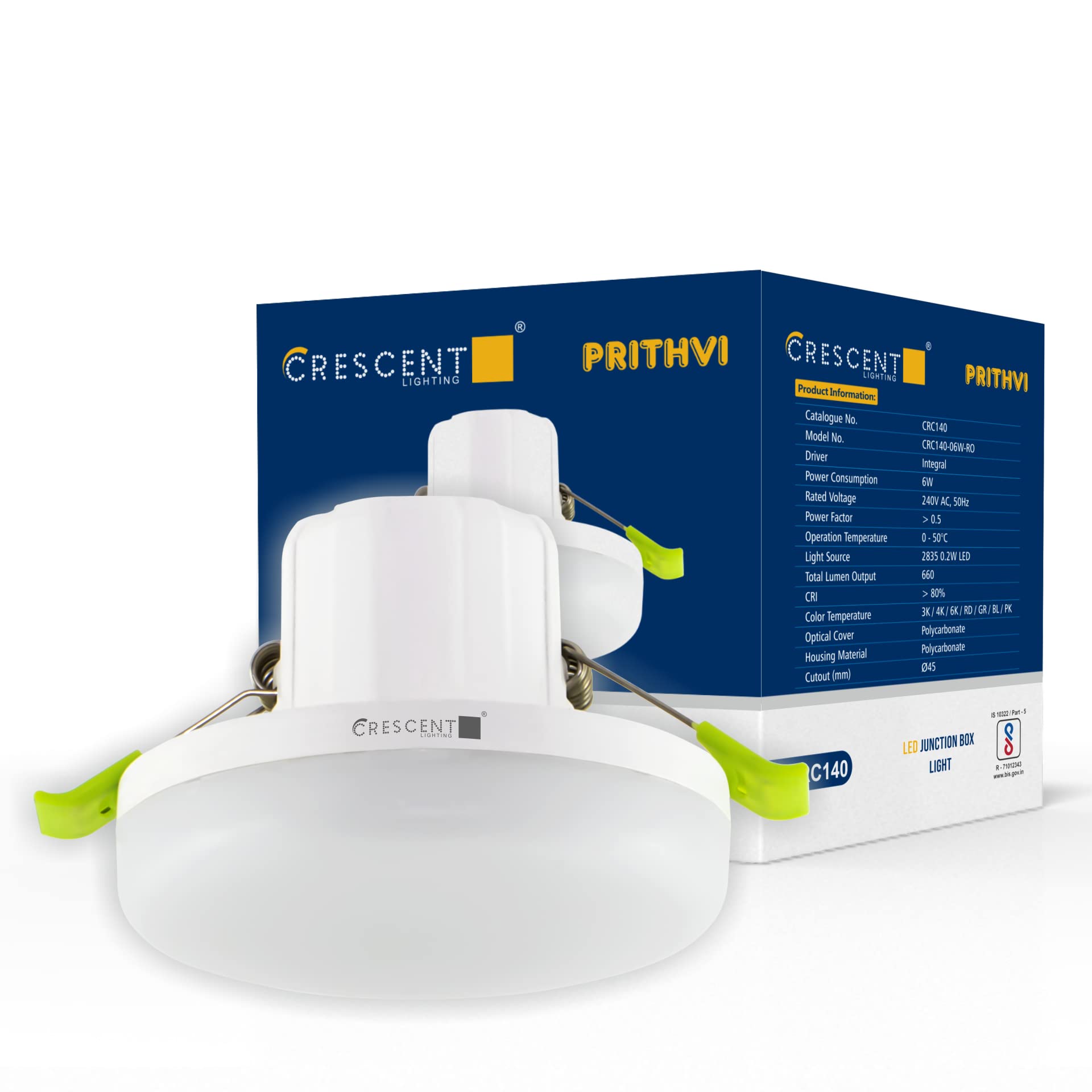 Crescent Prithvi CRC140 6W Round LED Junction Box Light | Dual Color (Cool White 6000K + Warm White 3000K) | Slim Recessed Ceiling Panel | Easy Spring Clip Installation | Indoor Lighting-image-1