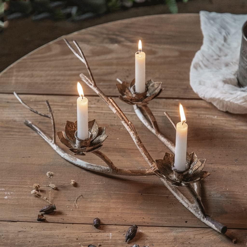 Vintage Candelabra Write Iron Rose Petal Candle Holder Tabletop Center Candle Holder Suitable for Dinner Living Room Kitchen Room Candle Stand