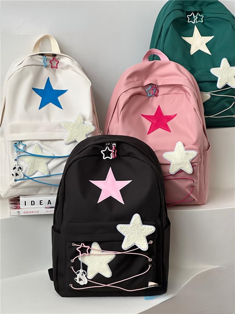 Y2K Backpack Star Backpack Preppy Backpack Cute Aesthetic Backpack Women College y2k Accessories (Black)