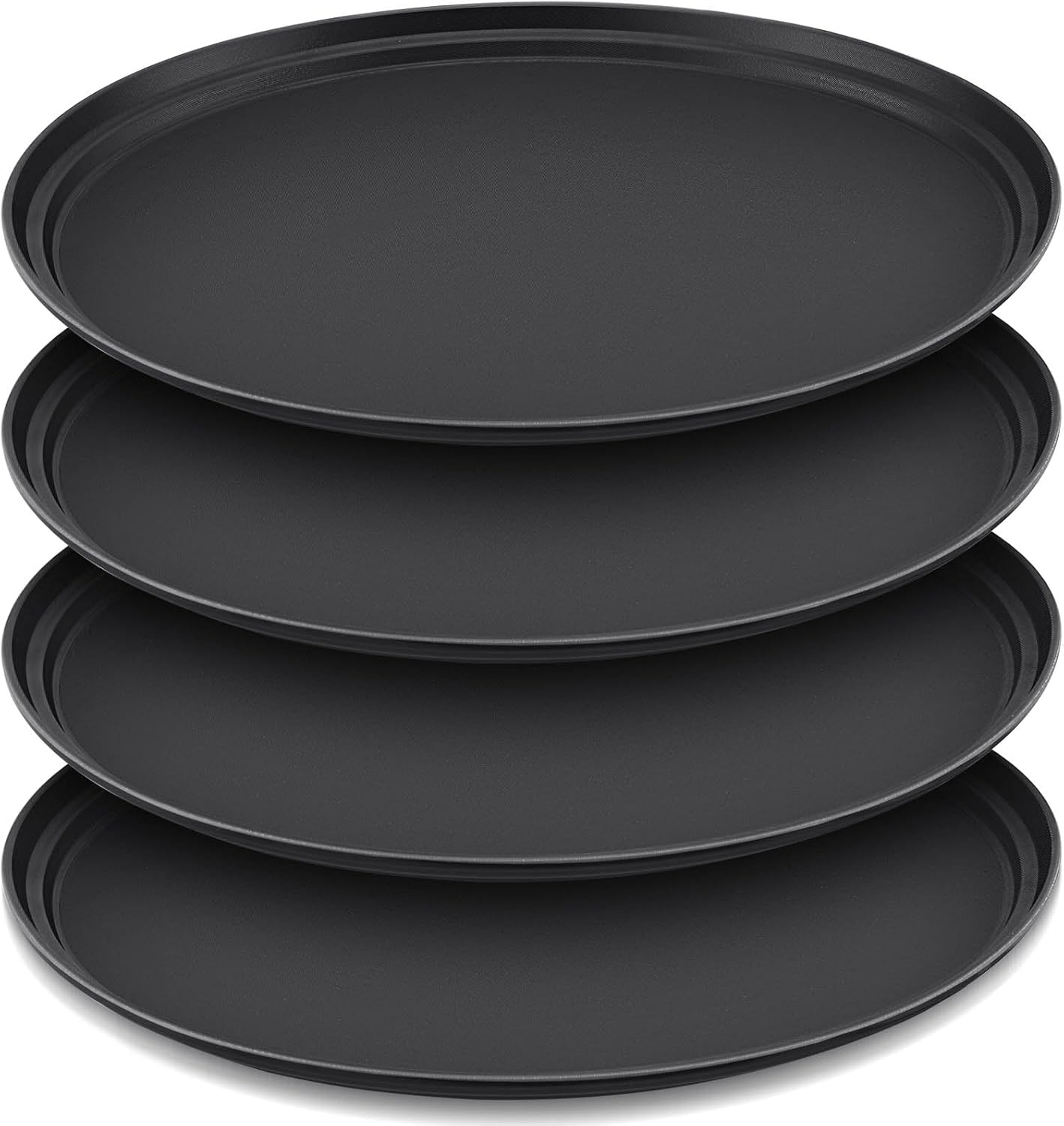 4 Pcs 24 Inch x 29 Inch Restaurant Serving Trays Black PP Plastic Non Slip Tray Rubber Lined Large Oval Tray for Kitchen Dining Room Cafeterias Fast Food Service