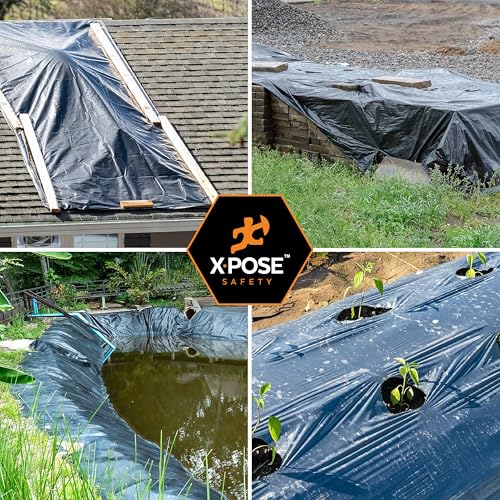 Image of Xpose Safety Black Plastic Sheeting - 20' x 100' Roll, 6 Mil - Heavy Duty Poly Sheet - Waterproof, Dustproof, Vapor Barrier - for Construction, Painting, Industrial Use