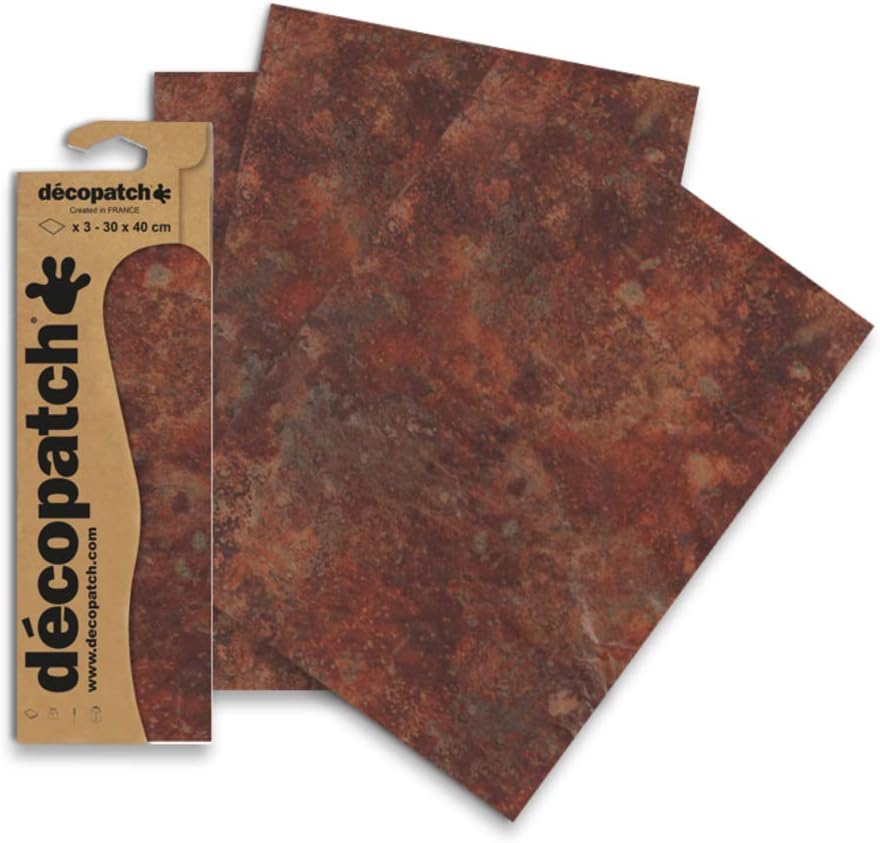 Décopatch - Ref C808C - Brown Rustic Vintage Effect Paper Pack - Each Sheet 30 x 40cm, Pack of 3 Paper Sheets - Best Used With Décopach Glue & Varnish, Brown & Red