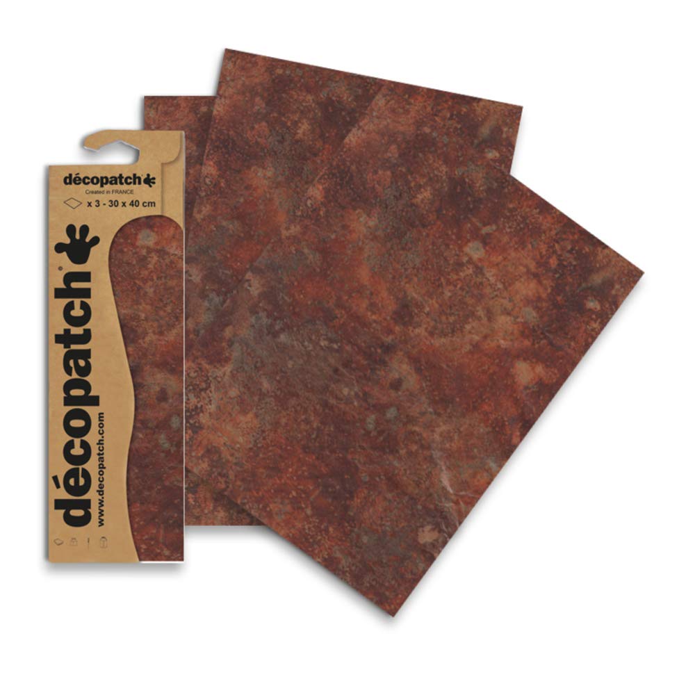 décopatchRef C808C - Brown Rustic Vintage Effect Paper Pack - Each Sheet 30 x 40cm, Pack of 3 Paper Sheets - Best Used With Décopach Glue & Varnish, Brown & Red