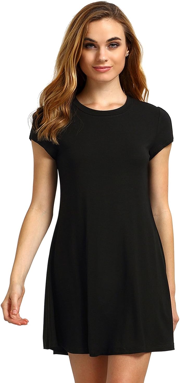 Romwe Women's Short Sleeve Shirt Casual Swing Dress Black XS