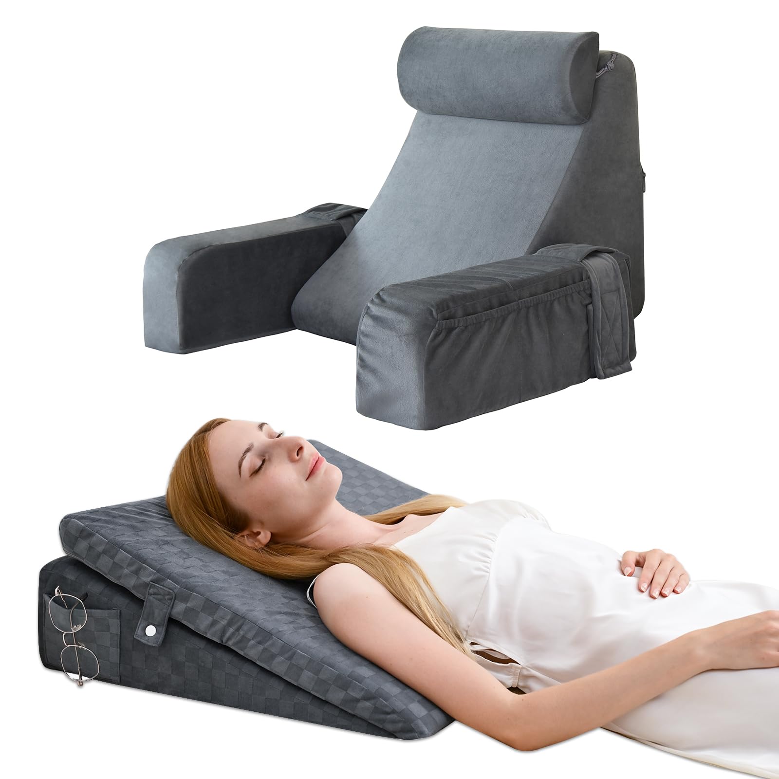 ENITYA Bed Wedge Pillow and Reading Pillow for Sitting in Bed Adult, 2 Item Bundle