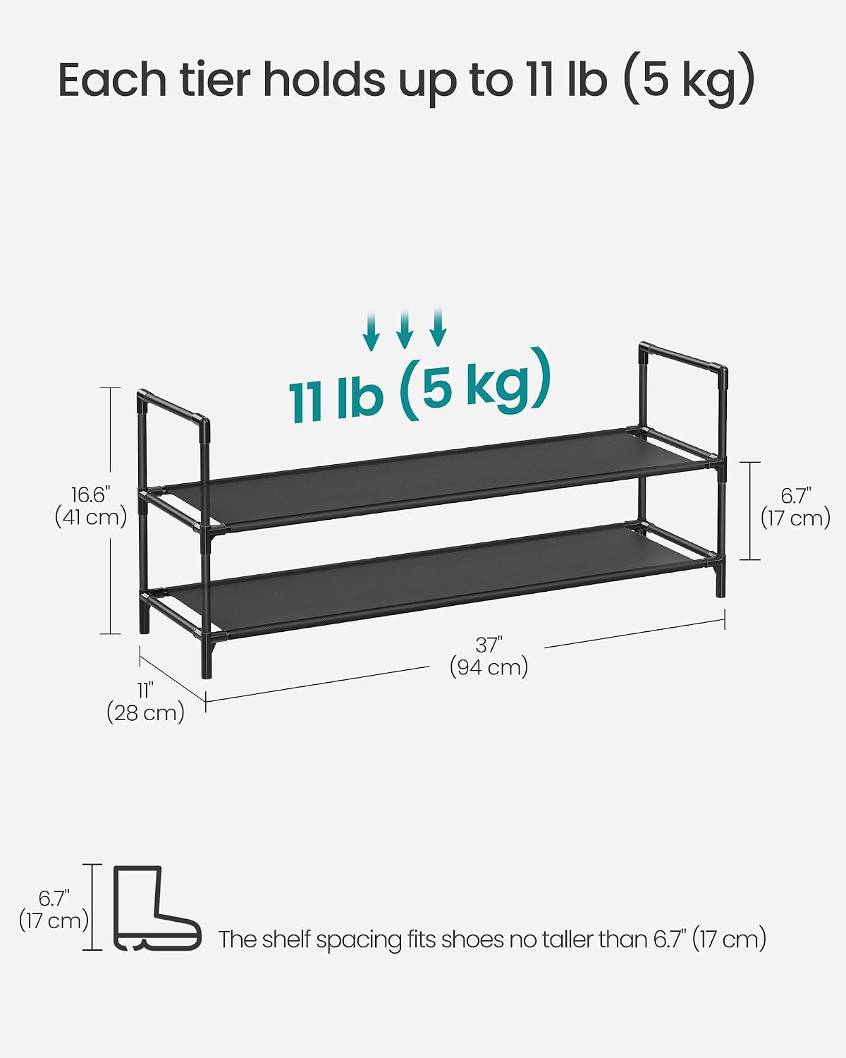 SONGMICS 2-Tier Slim Shoe Rack - Image 3