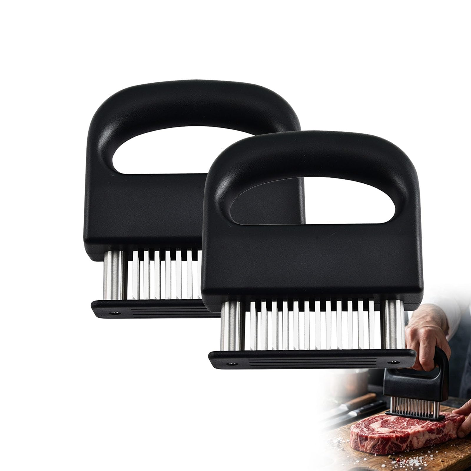 Fleischklopfer, professionell, gefedert, mit 48 Edelstahlklingen, perfekt für Schweinefleisch, Huhn und Grill, 2 Stück