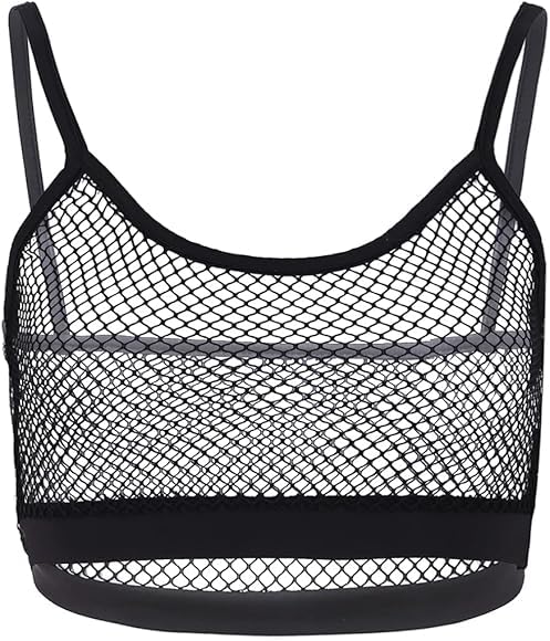m.a.1 Women Mesh Sports Bra, Black Fishnet Design, Spaghetti Straps, Crop Top Style (in, Alpha, S, S, AA, 1, Regular, Plus Size, Black)-picture-29