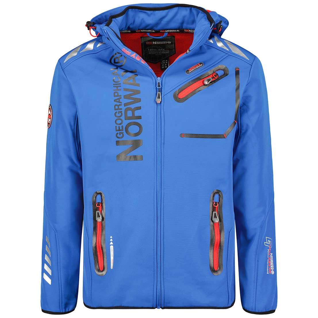 Geographical Norway Royaute Men Męska kurtka z kapturem Softshell Wodoodporna - taktyczna kurtka outdoorowa - piesze wycieczki narciarskie jesień zima wiosna (królewski niebieski, L)