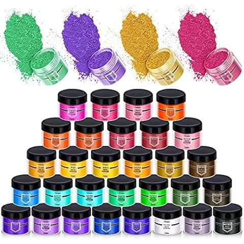 Mica Powder for Epoxy Resin, 30 Color 10g/Jar Pigment Powder Dye for Slime Soap Bath Bombs Candle Making Colorant, Cosmetic Pearl Powder for Nails Decor, Makeup, DIY Craft Supplies with Spoons Cover