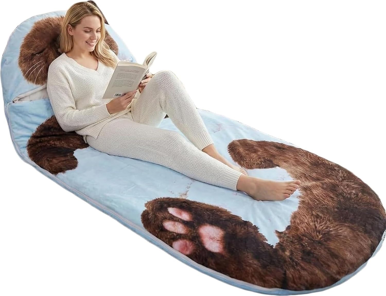 Cat Sleeping Bag, 69"x31" Adorable Cat Envelope Sleeping Bag Plush Washable Warm Blanket for Camping Travel Sleepovers Home(D)