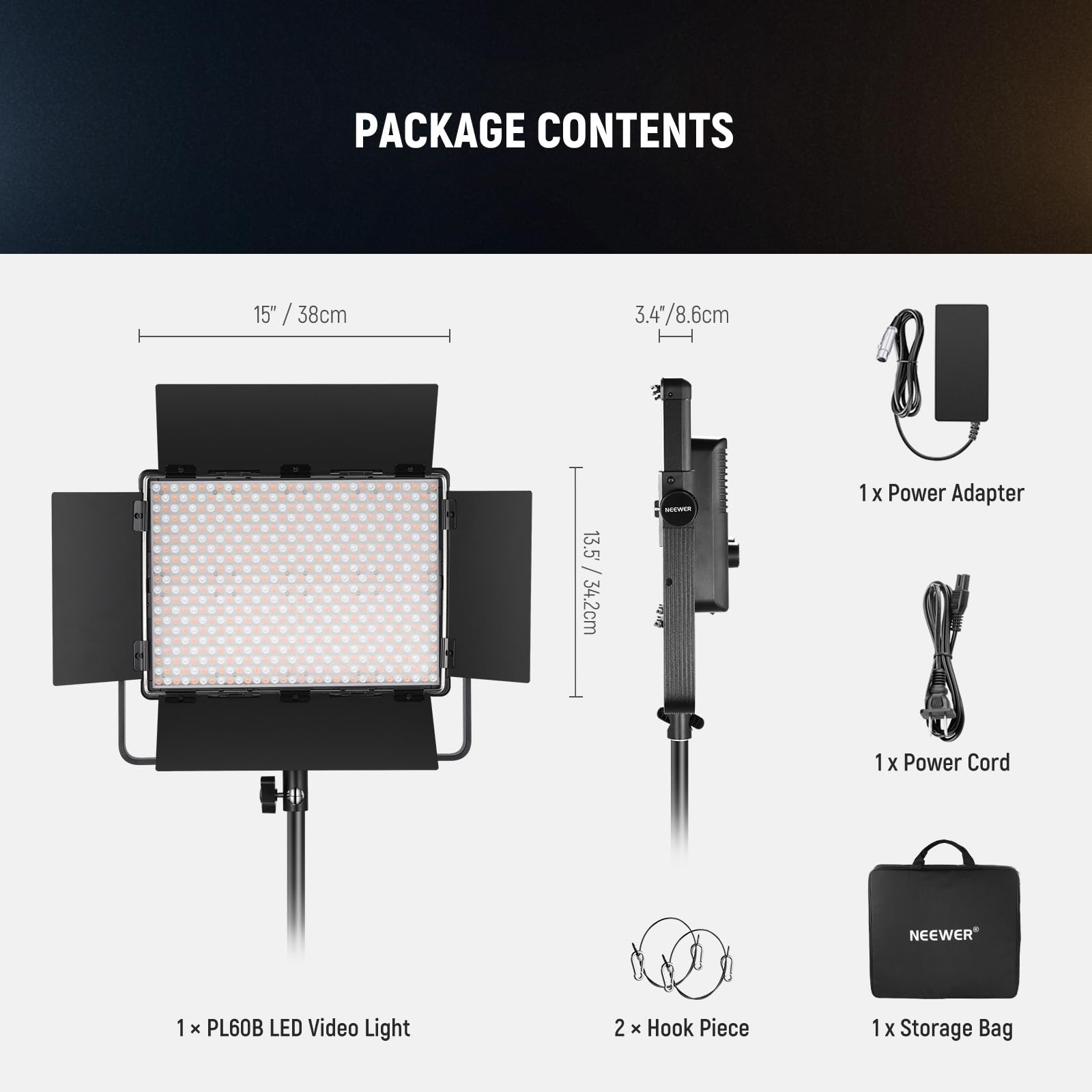 NEEWER Bi Color LED Panel Video Light APP/2.4G/DMX Control, 60W 26600Lux/0.5m 2500K-8500K 13 Scenes V Battery Powered, Lighting for Studio Photography Outdoor Photo Recording Makeup Streaming, PL60B
