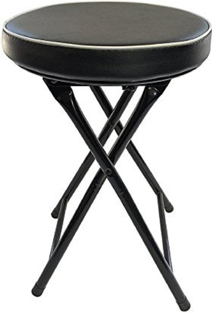 Ethels Home Goods Light Weight Padded Folding Stool, Black Cushioned Folding Stool | Heavy Duty Metal Frame