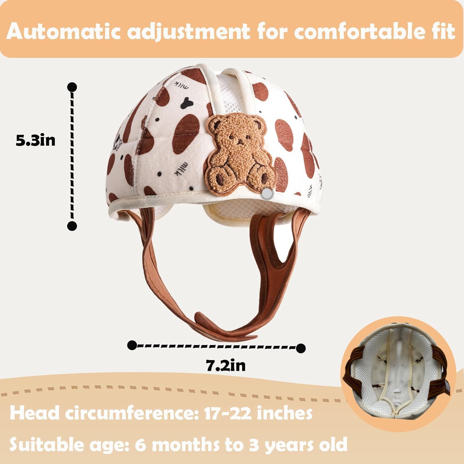 Kask dziecięcy do raczkowania, miękki kask bezpieczeństwa dla niemowląt, 1-2 lata, ochrona głowy przed upadkiem, regulowany, oddychający, niebieski miś