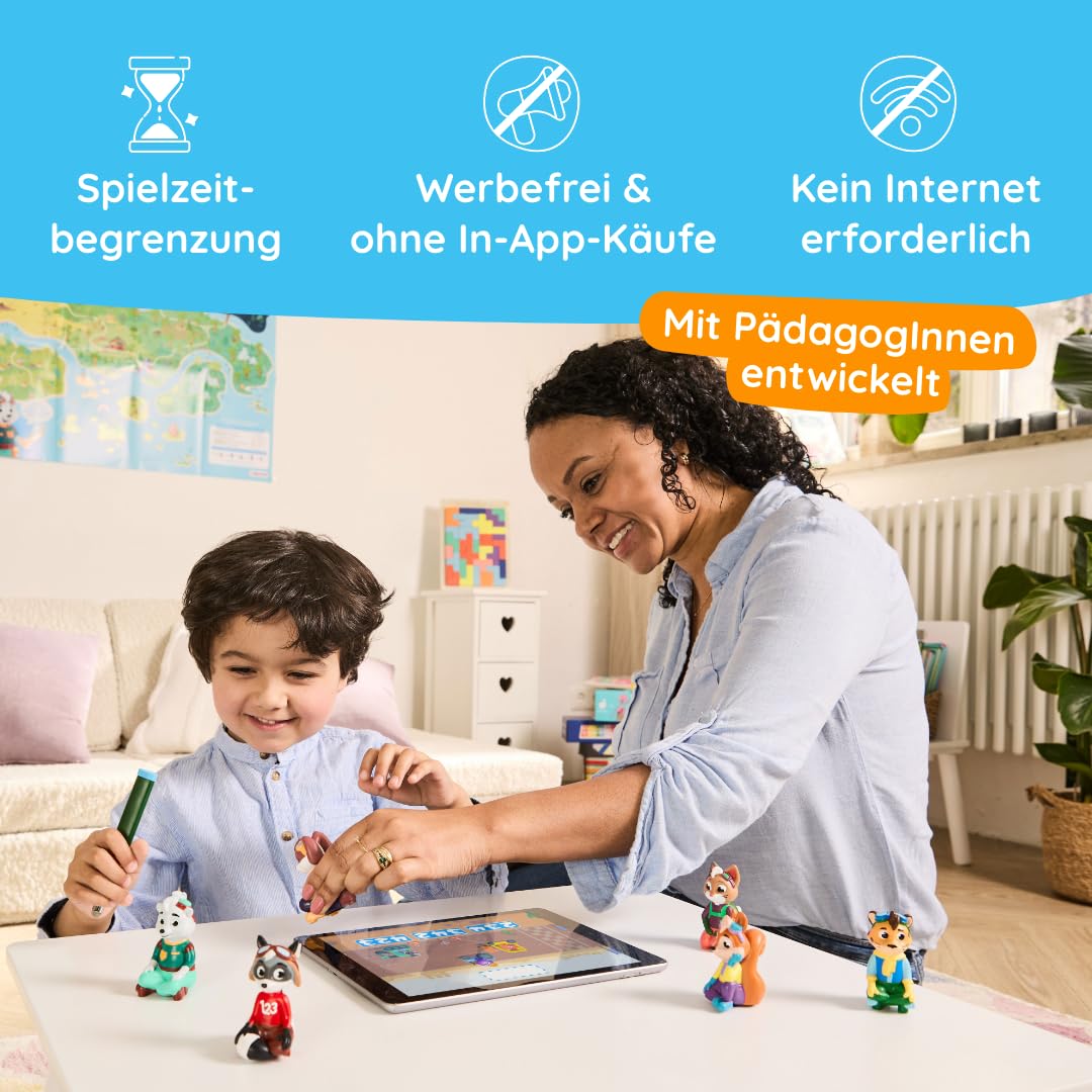 Edurino Robin - Juego de iniciación (primer cálculo hasta 10 (nivel 2) a partir de 4 años, incluye lápiz capacitivo, juego educativo innovador y digital, comprensión de números, ordenar y ordenar