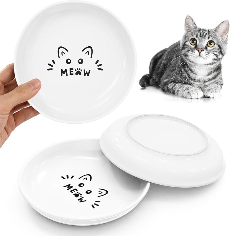 3 Pack Cat Food Bowls, Anti Whisker Fatigue Ceramic Cats Dishes Set | Wide Shallow Whisker Friendly Kitten Bowls, Non-Slip Silicone Base, Lead & Cadmium Free for Cats and Small Pets
